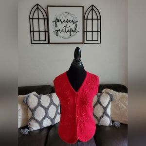 Vintage Requirements Red Floral Beaded Sweater Vest Size L Classic Boho Chic